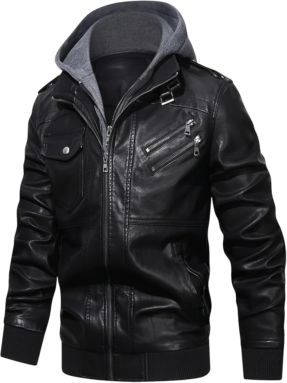 Griffin | Men's Hooded Moto Leather Jacket