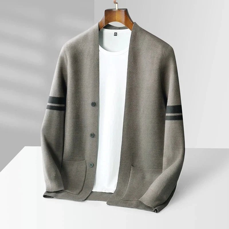 Hadrian | Men’s Structured Knit Cardigan with Mandarin Collar & Patch Pockets
