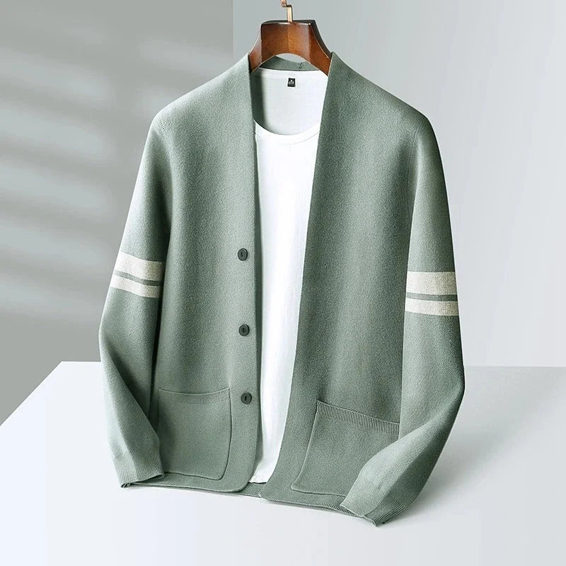 Hadrian | Men’s Structured Knit Cardigan with Mandarin Collar & Patch Pockets