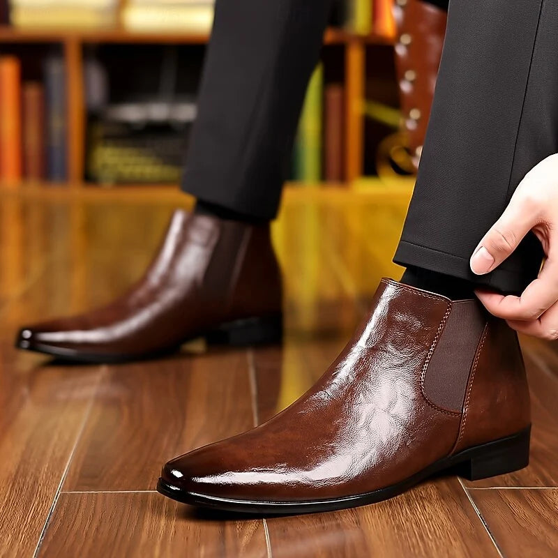 Cedric | Men’s Polished Chelsea Boots with Elastic Side Panels & Tapered Silhouette