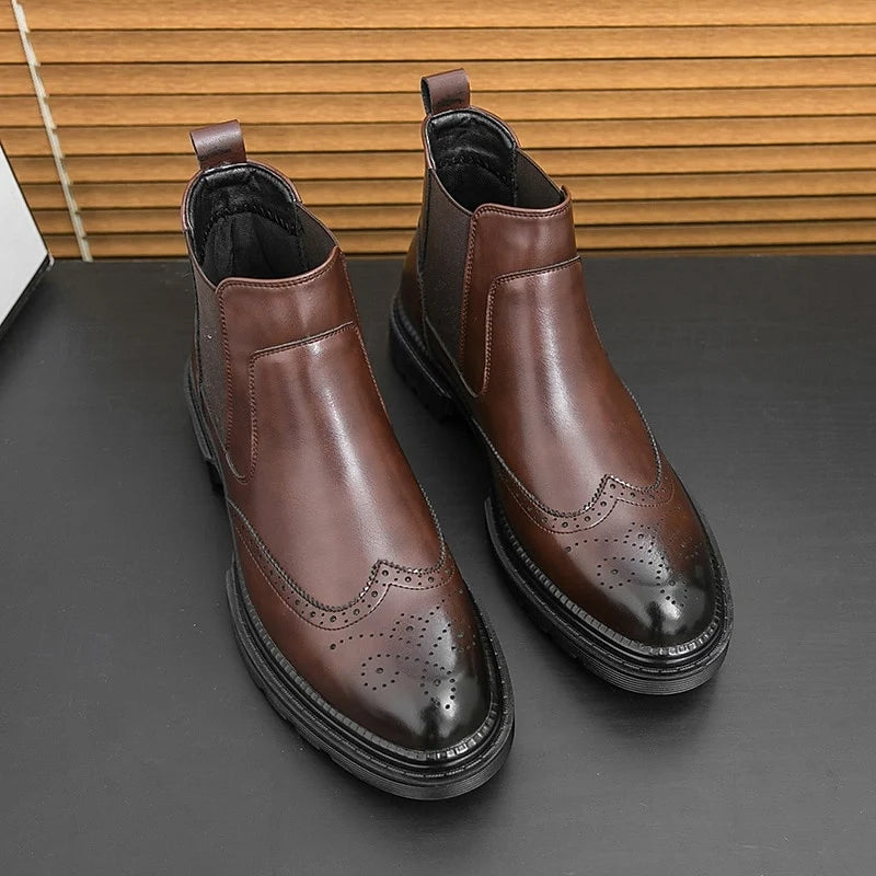 Tavian | Men’s Brogue Chelsea Boots with Elastic Side Panels & Supportive Sole