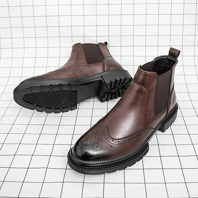 Tavian | Men’s Brogue Chelsea Boots with Elastic Side Panels & Supportive Sole