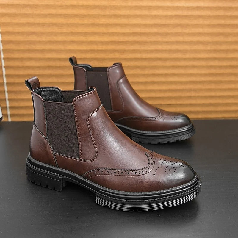 Tavian | Men’s Brogue Chelsea Boots with Elastic Side Panels & Supportive Sole