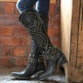 Sorelle | Women's Studded Western Knee-High Boots with Pointed Toe & Block Heel