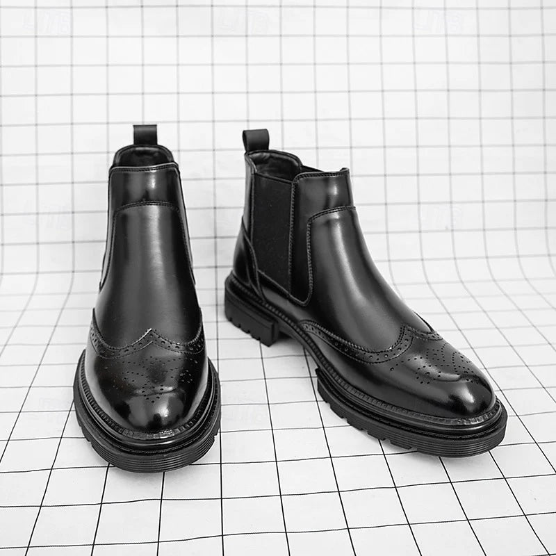 Tavian | Men’s Brogue Chelsea Boots with Elastic Side Panels & Supportive Sole