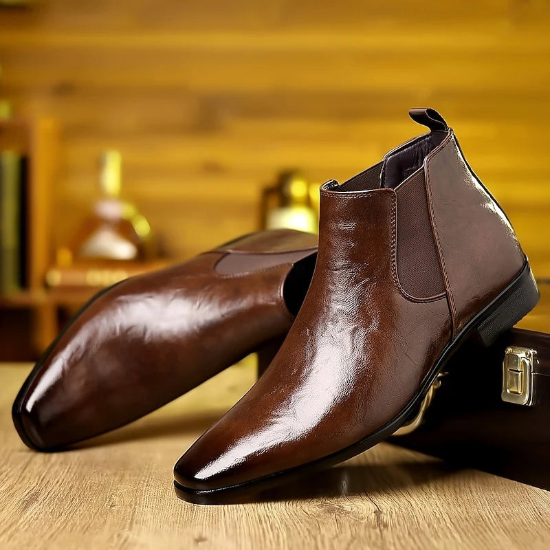 Cedric | Men’s Polished Chelsea Boots with Elastic Side Panels & Tapered Silhouette