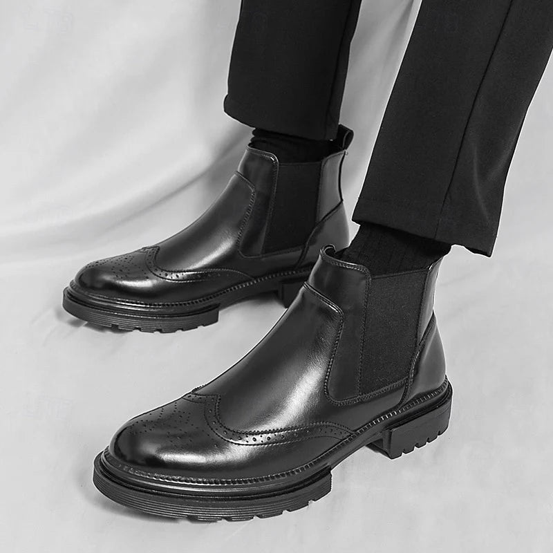 Tavian | Men’s Brogue Chelsea Boots with Elastic Side Panels & Supportive Sole