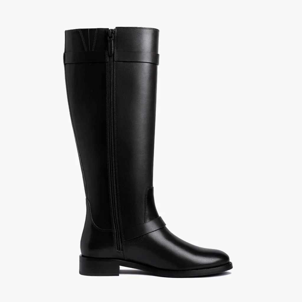 Rosamund | Women’s Wide Calf Knee-High Leather Riding Boots with Gold Buckle Straps