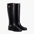 Rosamund | Women’s Wide Calf Knee-High Leather Riding Boots with Gold Buckle Straps