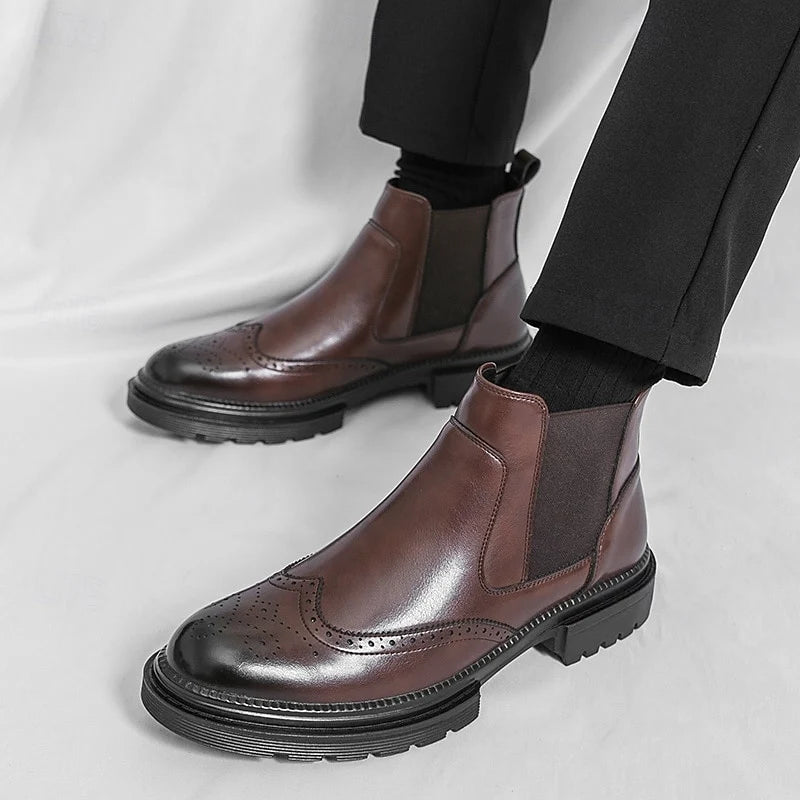Tavian | Men’s Brogue Chelsea Boots with Elastic Side Panels & Supportive Sole