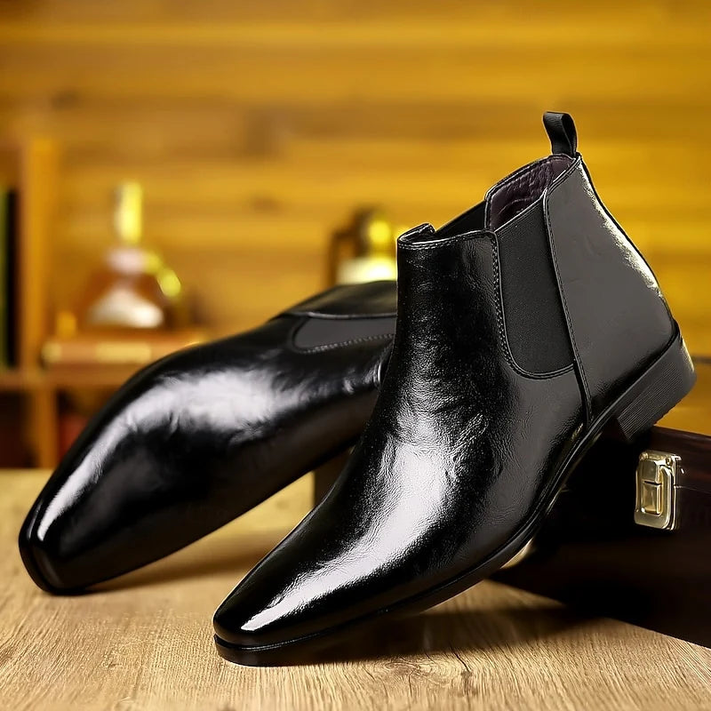 Cedric | Men’s Polished Chelsea Boots with Elastic Side Panels & Tapered Silhouette