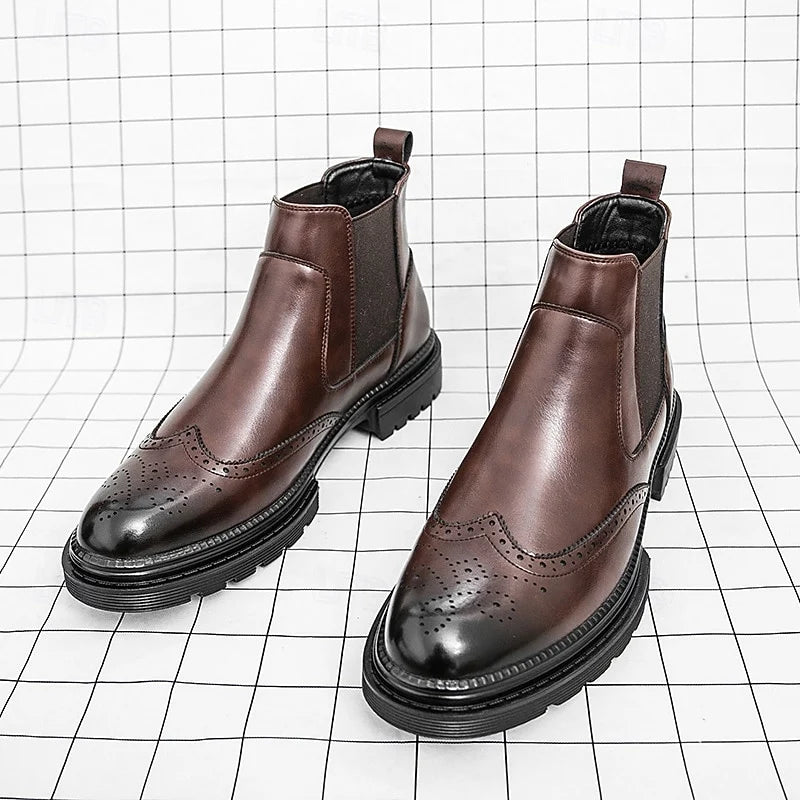 Tavian | Men’s Brogue Chelsea Boots with Elastic Side Panels & Supportive Sole