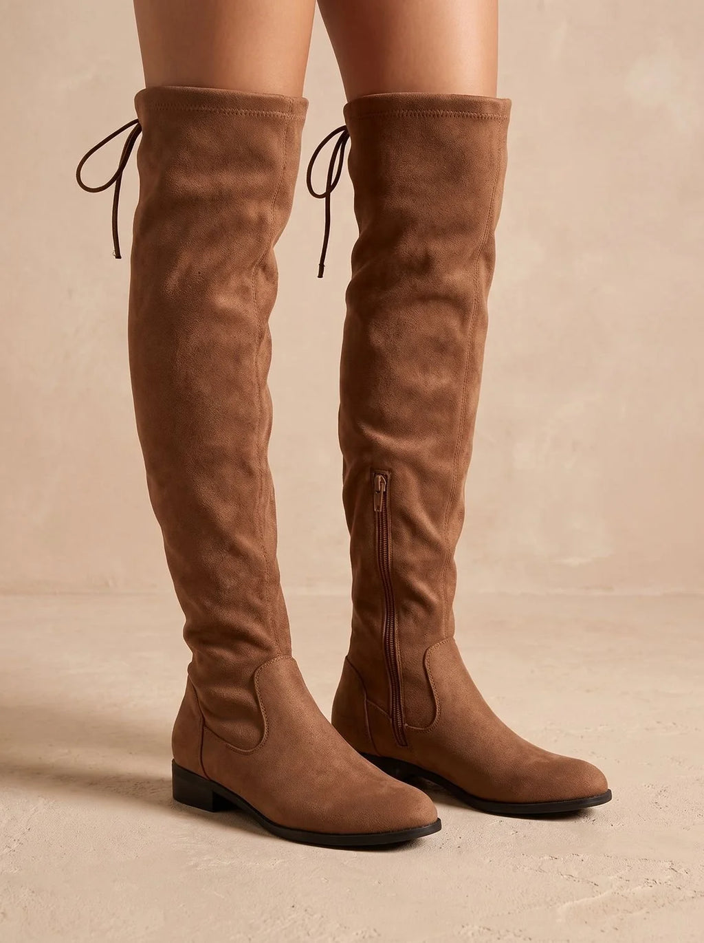 Alessia | Women's Over-the-Knee Boots with Adjustable Back Tie, Side Zip & Low Block Heel