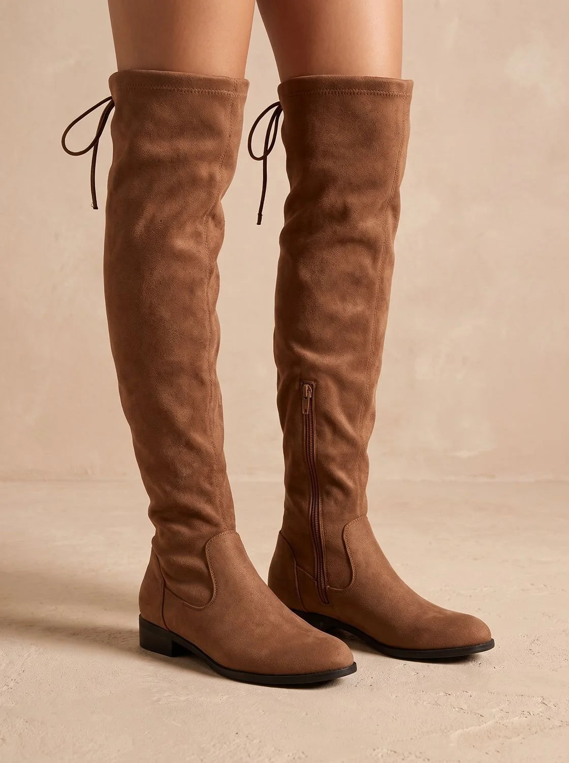 Alessia | Women's Over-the-Knee Boots with Adjustable Back Tie, Side Zip & Low Block Heel