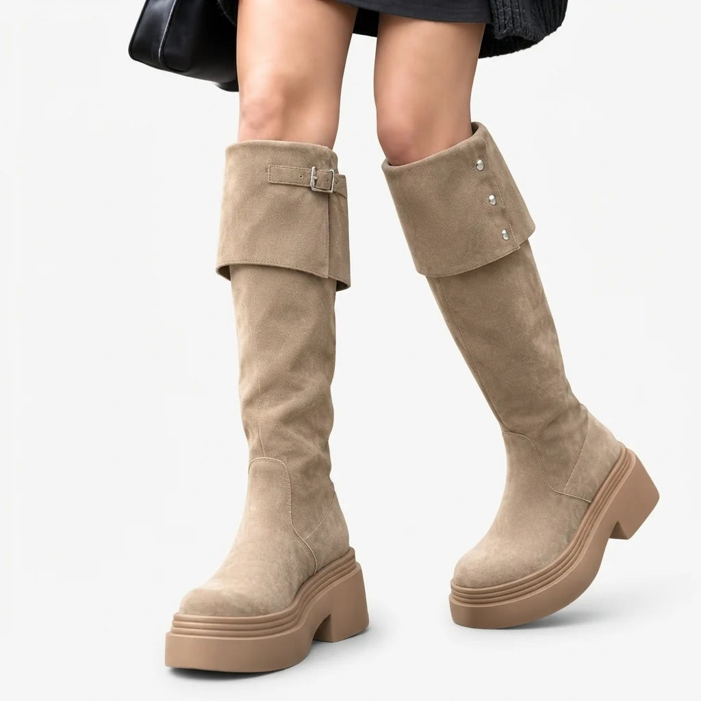 Valentina | Women's Over-the-Knee Platform Boots with Foldover Cuff & Buckle Detail