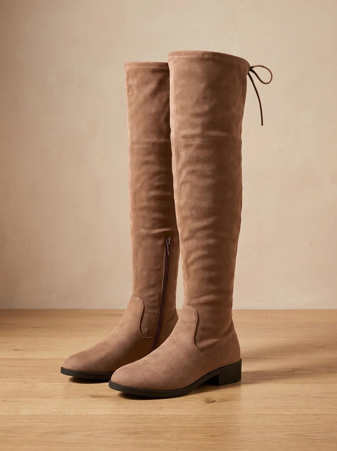 Alessia | Women's Over-the-Knee Boots with Adjustable Back Tie, Side Zip & Low Block Heel