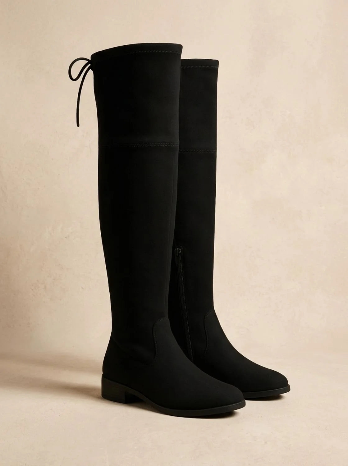 Alessia | Women's Over-the-Knee Boots with Adjustable Back Tie, Side Zip & Low Block Heel