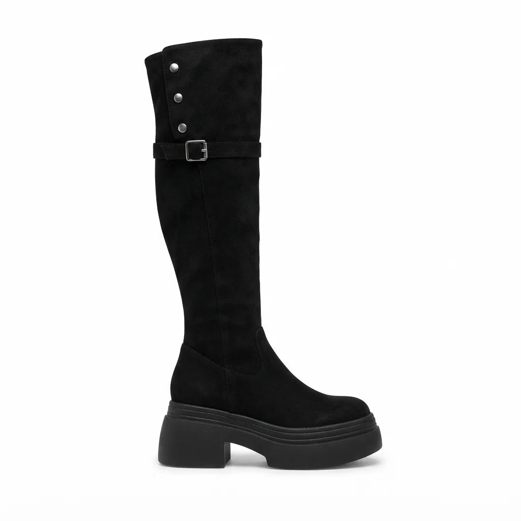 Valentina | Women's Over-the-Knee Platform Boots with Foldover Cuff & Buckle Detail