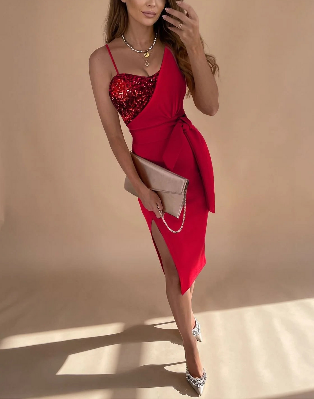 Calista | Asymmetric Sequin Midi Dress