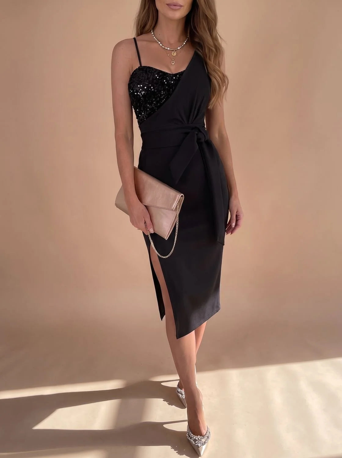 Calista | Asymmetric Sequin Midi Dress