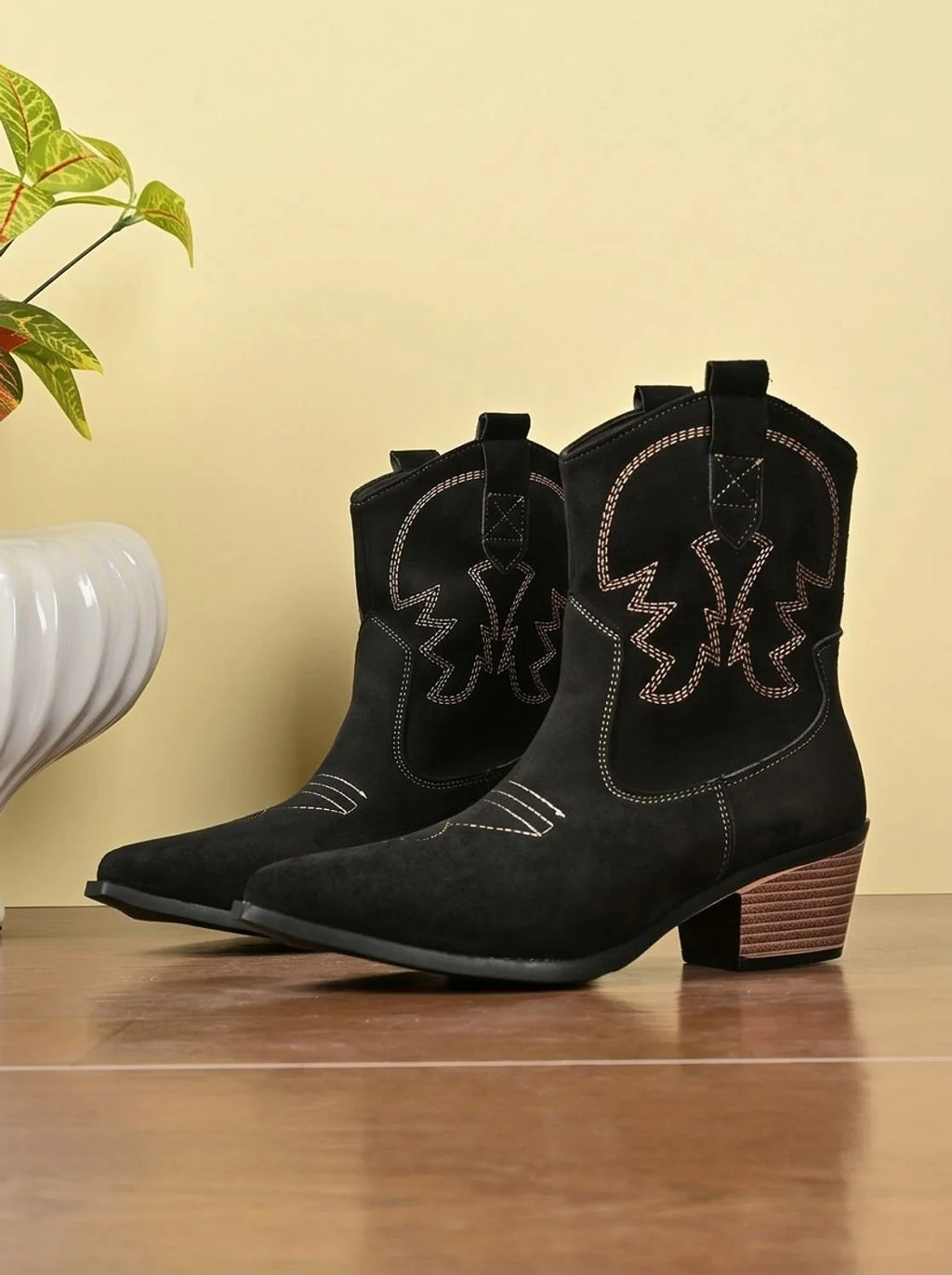 Elowen | Women’s Wide Calf Embroidered Western Knee-High Boots with Stacked Block Heel