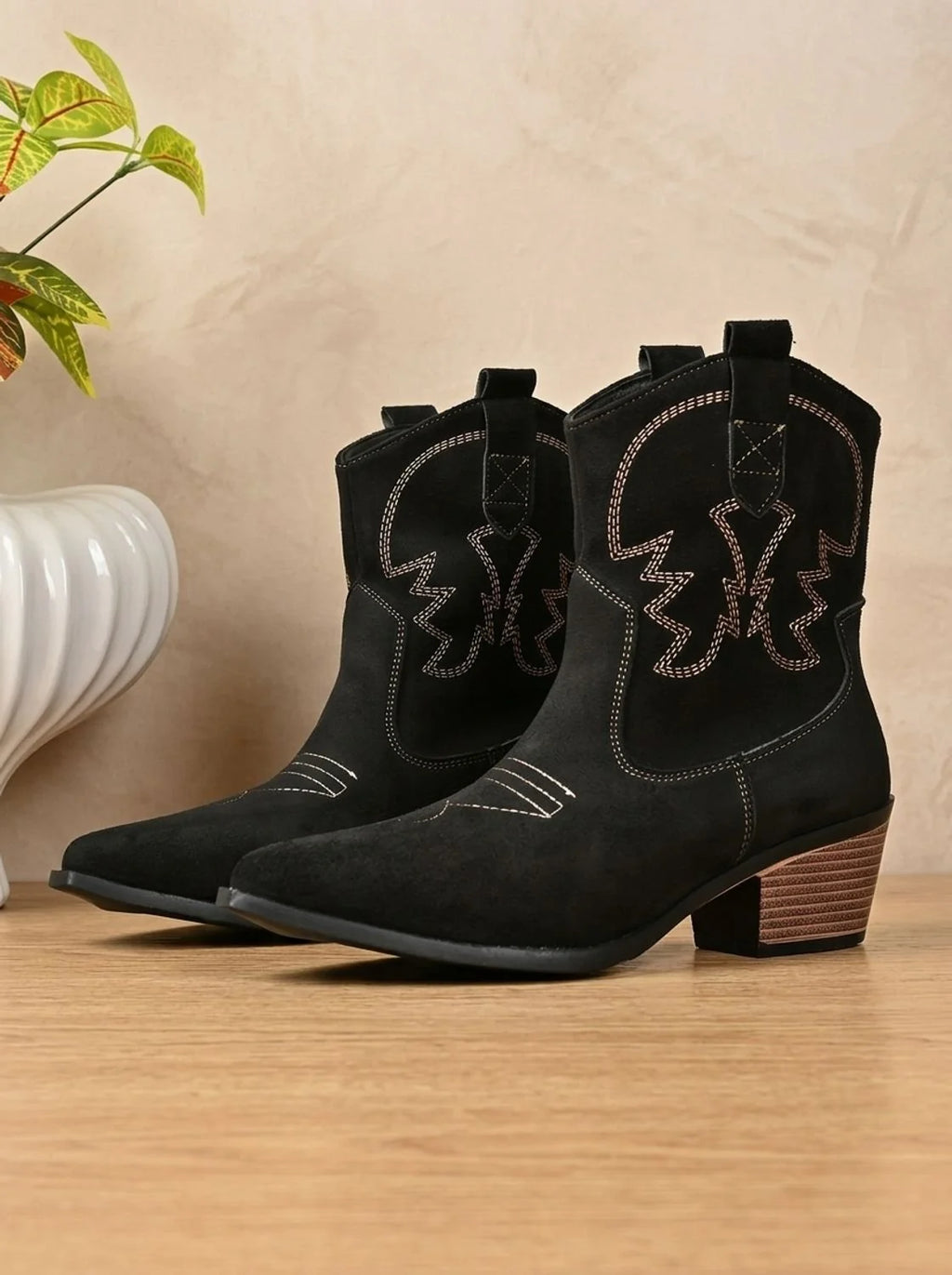 Elowen | Women’s Wide Calf Embroidered Western Knee-High Boots with Stacked Block Heel
