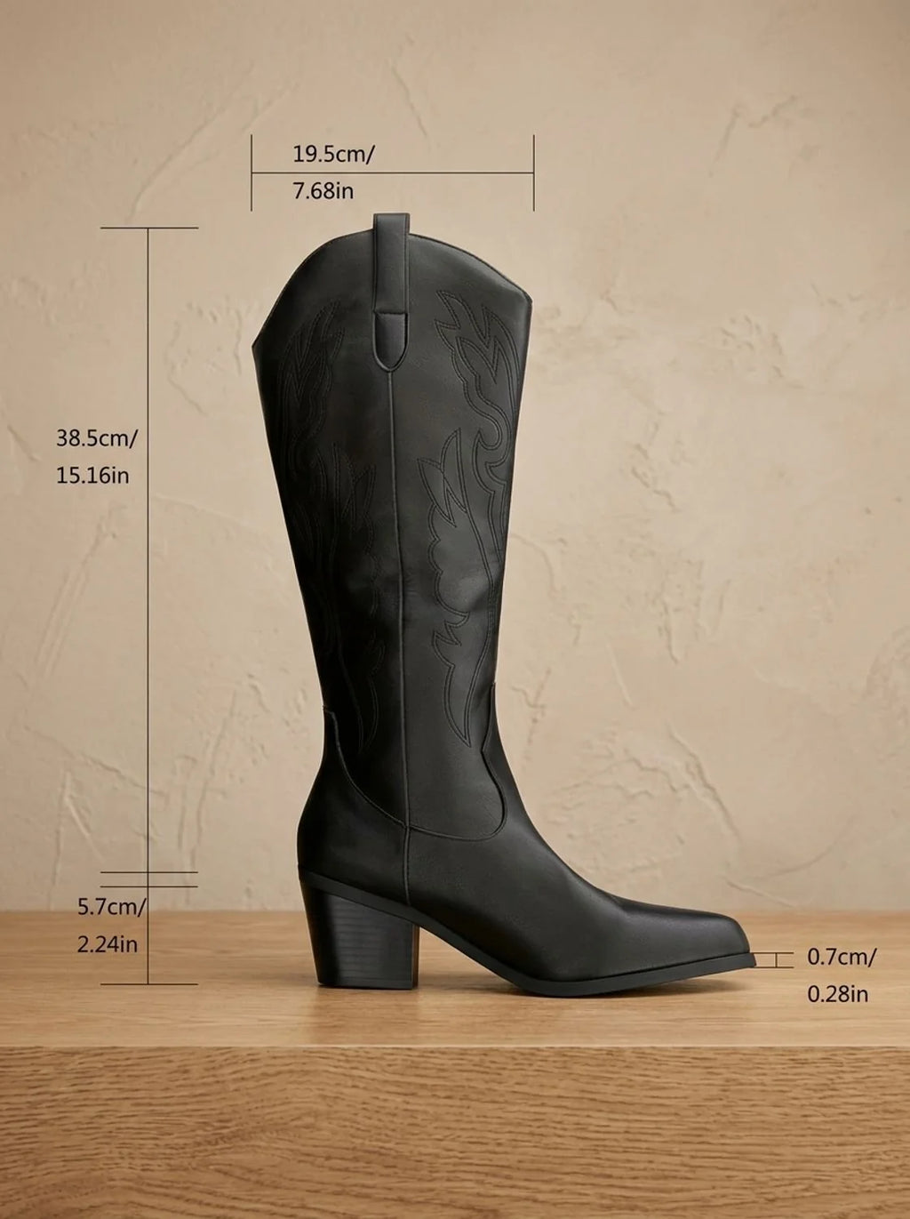 Ottilie | Women’s Wide Calf Embroidered Western Knee-High Boots with Block Heel