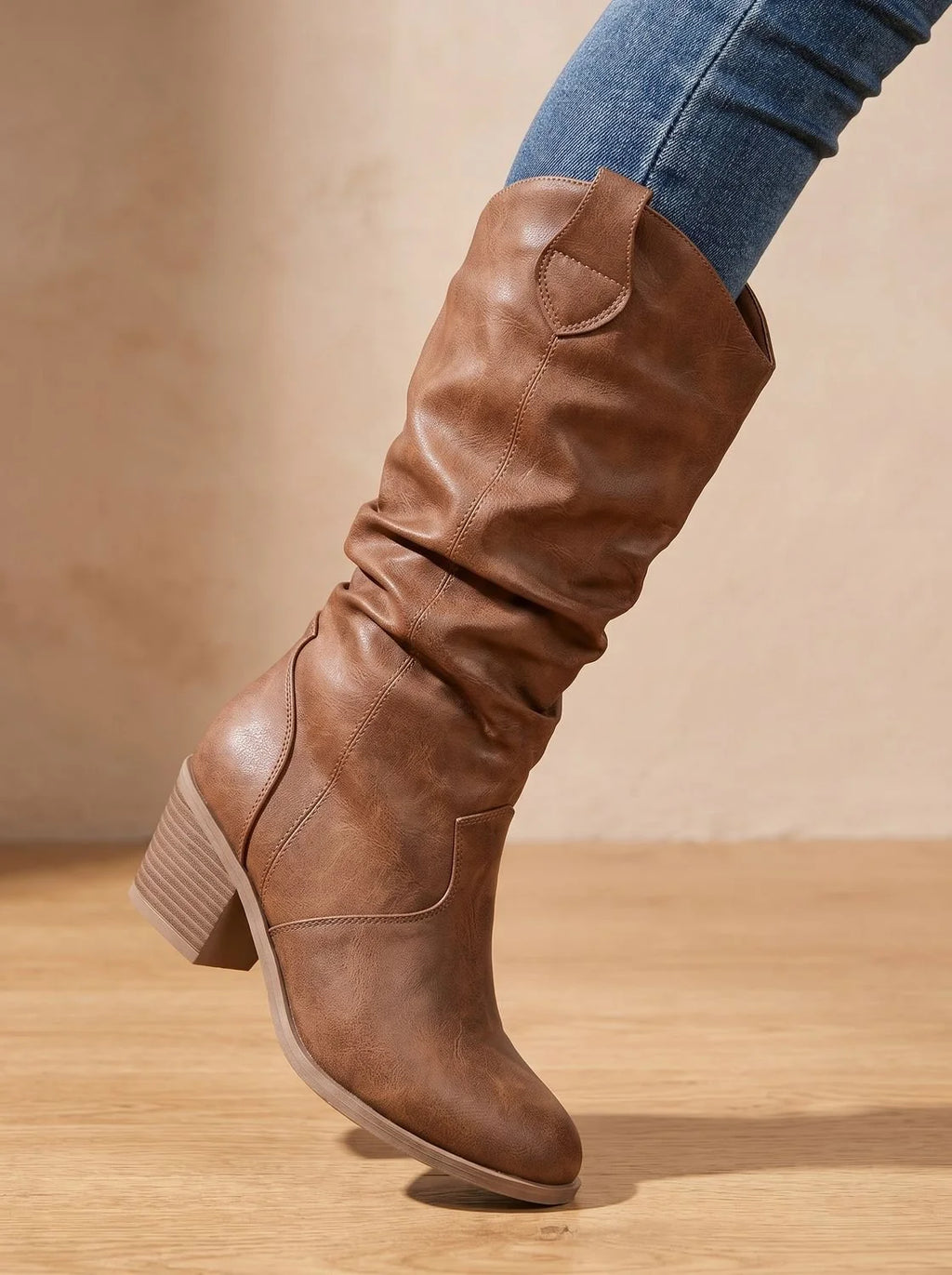 Delphine | Women’s Wide Calf Western Knee-High Pull-On Boots with Flat Heel