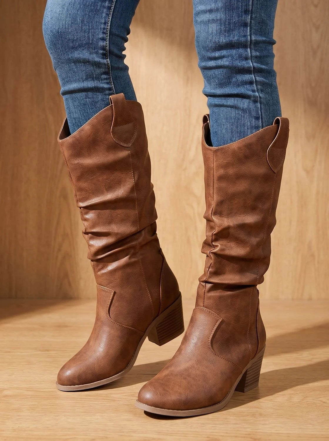 Delphine | Women’s Wide Calf Western Knee-High Pull-On Boots with Flat Heel