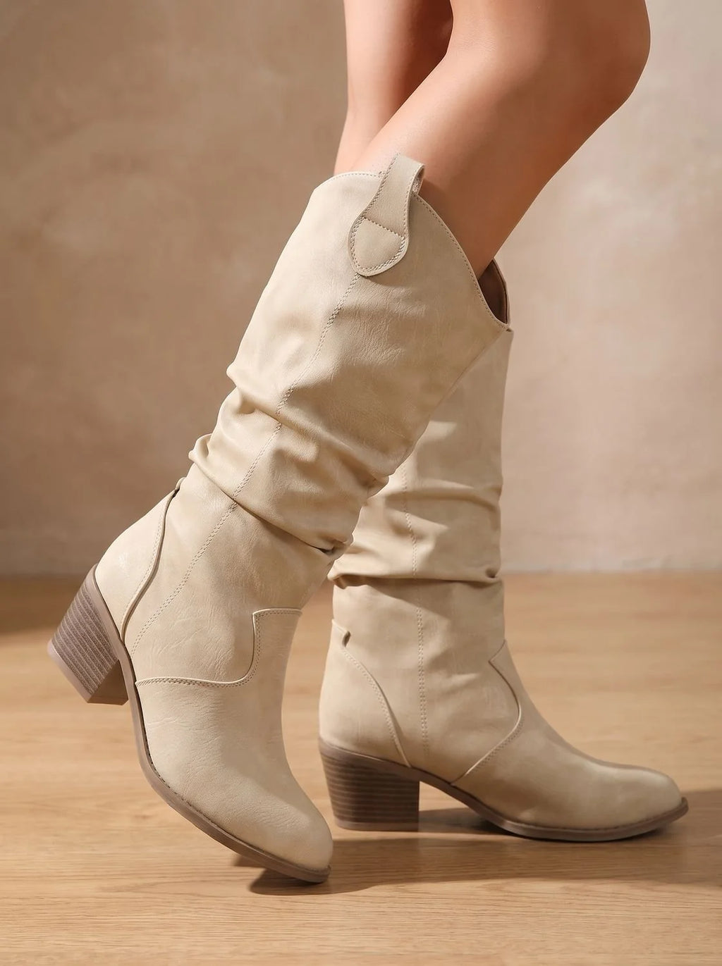 Delphine | Women’s Wide Calf Western Knee-High Pull-On Boots with Flat Heel