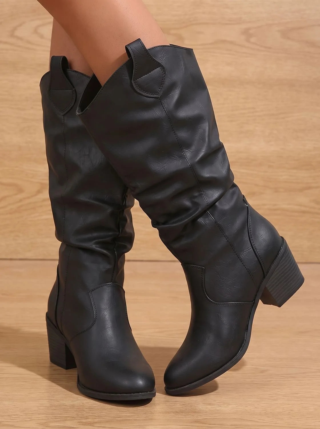 Delphine | Women’s Wide Calf Western Knee-High Pull-On Boots with Flat Heel